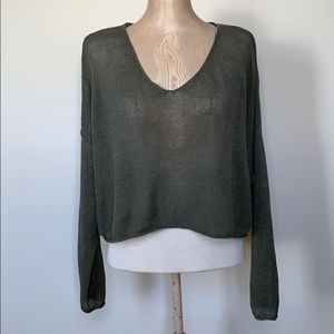 Forest green light knit blouse